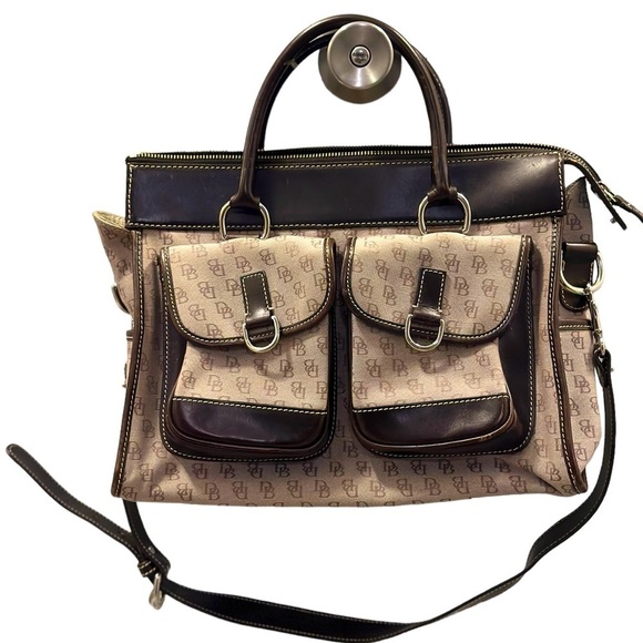 Dooney &Bourke Canvas Double Pocket Handbag with Leather Trim - Picture 1 of 15